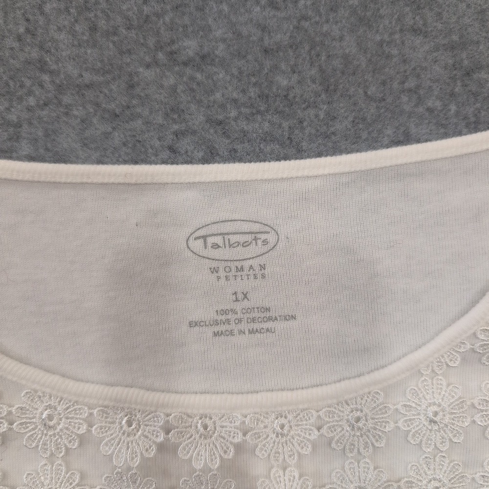 Talbots Woman Petite 1X White 3/4‎ Sleeve Lace Trimmed Tunic Top - Picture 2 of 5